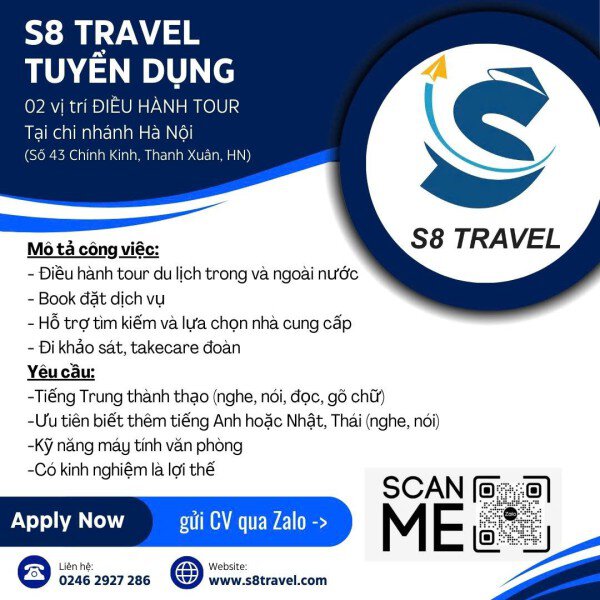 [Công ty du lịch S8 TRAVEL] - TUYỂN DỤNG